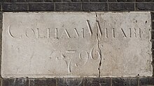 The Foundation Stone of Colham Wharf incorporated in the wall of Waterways House Yiewsley Colham Wharf 1.jpg