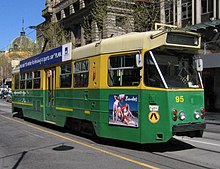 Z1 95 in Metropolitan Transit Authority livery on Swanston Street in September 2006 Z1-class-tram.96 swanston collins.jpg