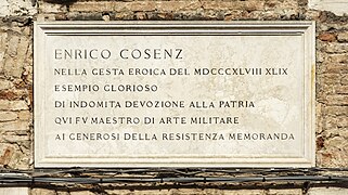 Commemorative plaque in memory of Enrico Cosenz in Campo San Provolo (Venice)