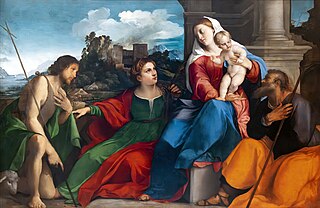<i>Holy Family with Saint John the Baptist and Saint Catherine</i> Painting by Palma Vecchio and Titian