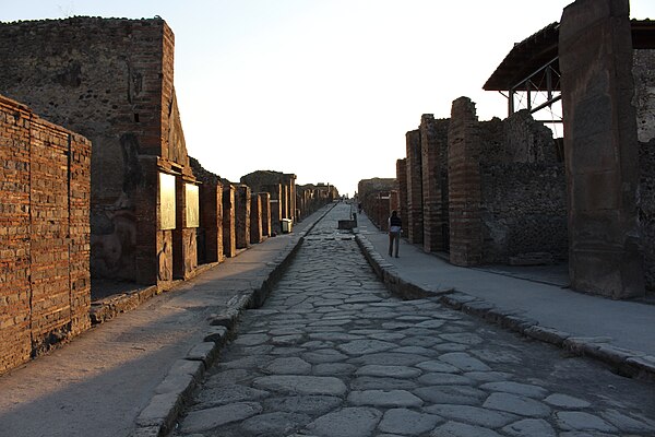A paved Roman road in Pompeii