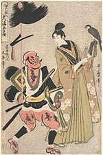 Gambar mini seharga Berkas:江戸仕入大津土産 槍持奴 鷹匠-Souvenir Paintings from Ōtsu, Stocked in Edo (Edo shi-ire Ōtsu miyage) Foot-soldier with a Spear and Hawk-handler (Yari mochi yakko to taka shō) MET DP135595.jpg