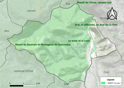 Carte des ZNIEFF de type 1 sur la commune.