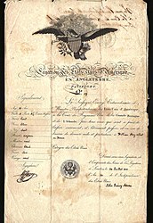 U.S. passport awarded by John Quincy Adams in London on July 24, 1815 for William Story to enter France