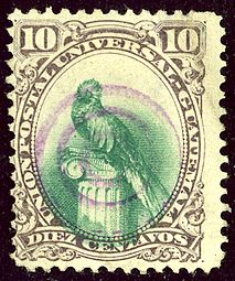 10 сентаво (Mi #24; Yt #25), погашенная ручным немым почтовым штемпелем в виде фиолетовых кругов