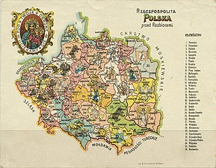 Два гербы ваяводства на карце Рэчы Паспалітай пасля Андрусаўскага перамір&rsquo;я ў 1667 г. Малюнак 1907 г.