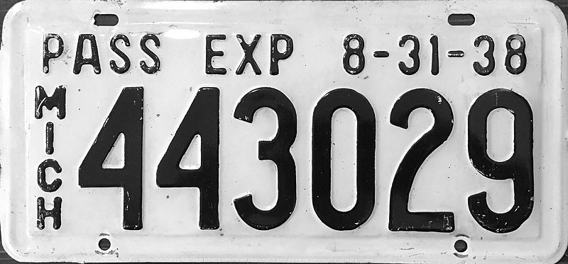 File:1938-Aug31 Michigan license plate.jpg