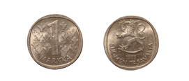 Die zwei Seiten der 1-Mark-Münze. Vorderseite: Nominal, Rückseite: finnisches Wappen