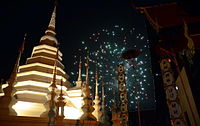 Fireworks at Wat Phantao during Loi Krathong, Chiang Mai