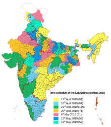 Election schedule 2019 Lok Sabha Election Schedule.svg