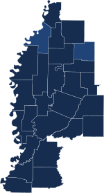 2020 Mississippi's 2nd congressional district Democratic primary results by county
Thompson
Thompson-->=90%
Thompson--80-90% 2020MS02D.svg