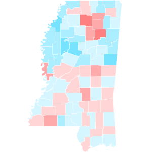 2023 Mississippi gubernatorial election swing by margin.svg