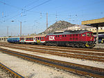 A short BDŽ passenger train at Plovdiv, Bulgaria, in 2012