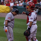 Giants catcher Bengie Molina and Pablo Sandoval (48) celebrate Molina's  2-run home run in the first inning vs. the Cincinnati Reds at AT&t Park in  San Francisco, Calif., on Friday, August 7