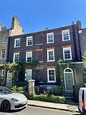 Georgian era houses in the street. 32 and 34 Well Walk, Hampstead, June 2021.jpg