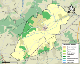 Barevná mapa znázorňující využití půdy.