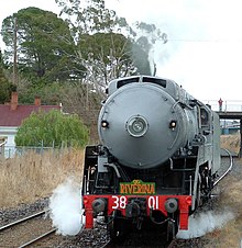 3801 at Wagga Wagga station in June 2006 with a recreation of its original Grey Nurse colour scheme 3801 Wagga Wagga.jpg