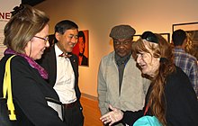The University of Maryland, College Park Art Gallery celebrated its 50th anniversary on Feb. 24, 2016 with a memorable art exhibition. Among those attending were President Wallace Loh and his wife, Barbara, on the left; and Prof. David C. Driskell, along with Prof. Dagmar Henney, on the right. Photo courtesy University of Maryland Art Gallery, used with permission. 50th-Loh-Driskell-Henney.jpg