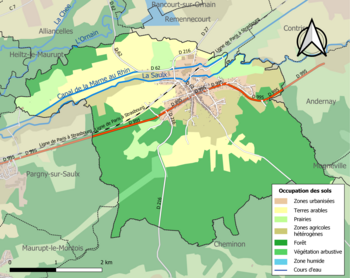 Kaart van de gemeente met de belangrijkste infrastructuur, bodemgebruik en omliggende gemeenten