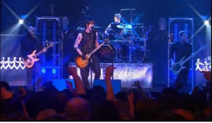 Three Days Grace performing in concert in 2008.