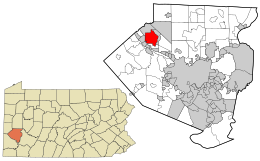 Locatie in Allegheny County en de Amerikaanse staat Pennsylvania.