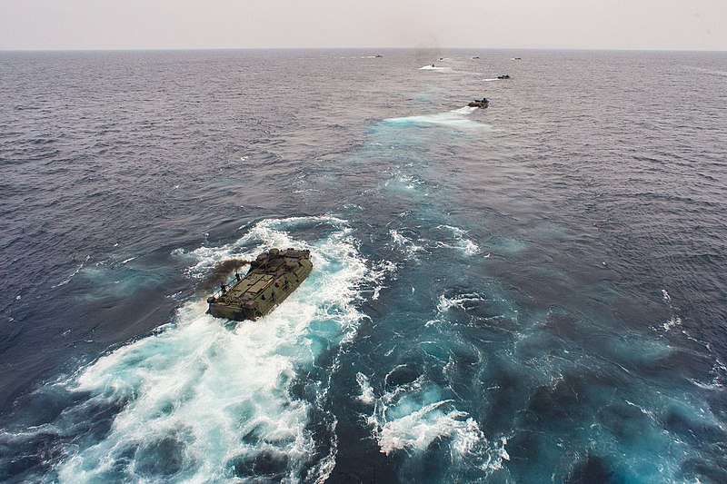 File:Amphibious assault vehicles launch from USS Bonhomme Richard 150304-N-UF697-009.jpg