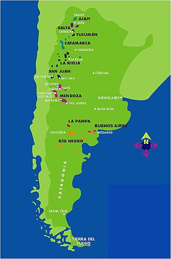 Argentina Map of Vineyards Wine Regions