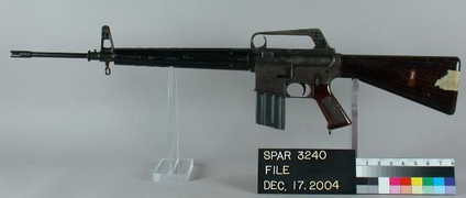 ArmaLite AR-15 with 25-round magazine and flash hider