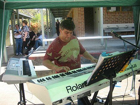 Garik Saribekyan performing outside AGBU Alexander Primary School, Sydney, Australia, 2013 Australia Garik Saribekyan.jpg