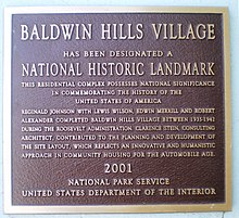 Baldwin Hills Village National Historic Landmark Plaque, at Village Green. Baldwin Hills Village, Landmark Plaque.jpg