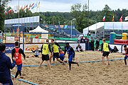 Deutsch: Beachhandball Europameisterschaften 2019 (Beach handball Euro); Tag 5: 6. Juli 2019 – Männer, Platzierungsspiel für die Ränge 5–8, Frankreich-Deutschland 0:2 (18:22, 16:19) English: Beach handball Euro; Day 5: 6 July 2019 – Placement Match/Cross Match for rank 5–8 Men – Frankreich-Deutschland 0:2 (18:22, 16:19)