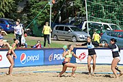 Deutsch: Beachhandball Europameisterschaften 2019 (Beach handball Euro); Tag 1: 2. Juli 2019 – Frauen, Vorrunde Gruppe C, Italien-Griechenland 0:2 (16:28, 10:13) English: Beach handball Euro; Day 1: 2 July 2019 – Women Preliminary Round Group C – Italy-Greece 0:2 (16:28, 10:13)