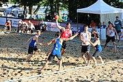 Deutsch: Beachhandball Europameisterschaften 2019 (Beach handball Euro); Tag 4: 5. Juli 2019 – Männer, Viertelfinale, Dänemark-Frankreich 2:0 (19:14, 12:10) English: Beach handball Euro; Day 4: 5 July 2019 – Quarter Final Men – Denmark-France 2:0 (19:14, 12:10)