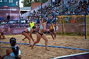 Deutsch: Beachhandball bei den Olympischen Jugendspielen 2018 in Buenos Aires; Tag 7, 13. Oktober 2018; Mädchen, Finale Argentinien-Croatien 2:0 English: Beach handball at the 2018 Summer Youth Olympics in Buenos Aires at 13 October 2018 – Girls Gold Medal Match – Argentina-Croatia 2:0 Español: Handball de playa en los Juegos Olimpicos de la Juventud Buenos Aires 2018 en 13 de octubre de 2018 – Partido por la medalla de oro femenino - Argentina-Croacia 2:0