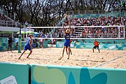 Deutsch: Beachvolleyball bei den Olympischen Jugendspielen 2018; Tag 11, 17. Oktober 2018; Jungen,Finale – Niederlande (Matthew Immers/Yorick de Groot)-Schweden (David Åhman/Jonatan Hellvig) 0:2 (20–22/15–21) English: Beach volleyball at the 2018 Summer Youth Olympics at 17 October 2018 – Final – Netherlands (Matthew Immers/Yorick de Groot)-Sweden (David Åhman/Jonatan Hellvig) 0:2 (20–22/15–21)