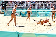 Deutsch: Beachvolleyball bei den Olympischen Jugendspielen 2018; Tag 9, 15. Oktober 2018; Mädchen, Viertelfinale: USA-Spanien 2–1 (21–19/17–21/15–9) English: Beach volleyball at the 2018 Summer Youth Olympics at 15 October 2018 – Girls Quarterfinals: USA-Spain 2–1 (21–19/17–21/15–9)