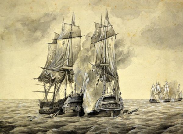 The action of 14 August 1761 off Cape Finisterre at which HMS Bellona captured the French ship Courageux