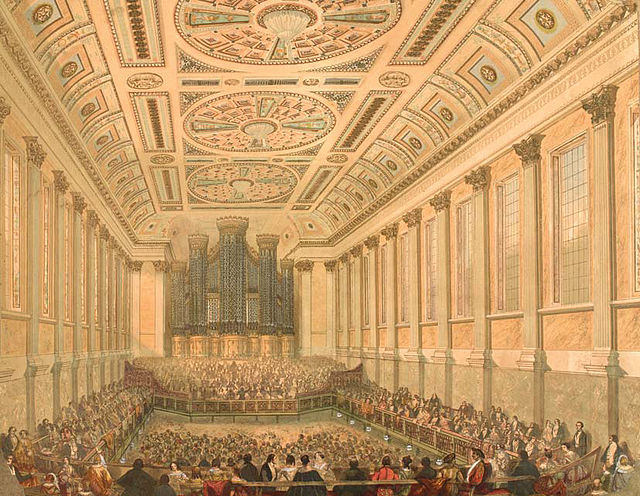 The interior of the hall pictured in 1845.