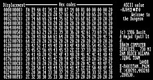 Hex dump of the Brain virus, generally regarded as the first computer virus for the IBM Personal Computer (IBM PC) and compatibles Brain-virus.jpg