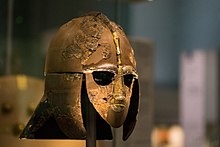 The Sutton Hoo helmet from c. 625 in the British Museum. British Museum (15139266039).jpg