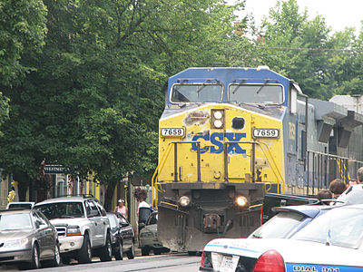 CSX train passing through downtown