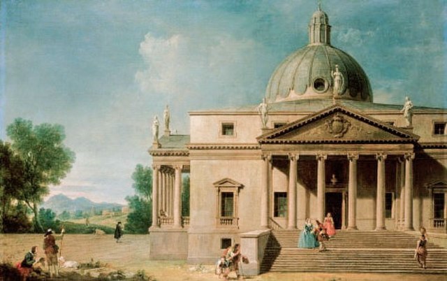 Capriccio with a view of Mereworth Castle. Francesco Zuccarelli and Antonio Visentini, 1746.