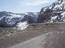 The neglected ruins of Castle Gate are visible in the left of the picture CastleGateUtah.jpeg