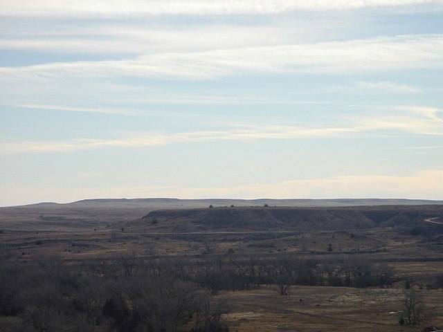 Fort Hays escarpment southeast of Cedar Bluff Reservoir dam.