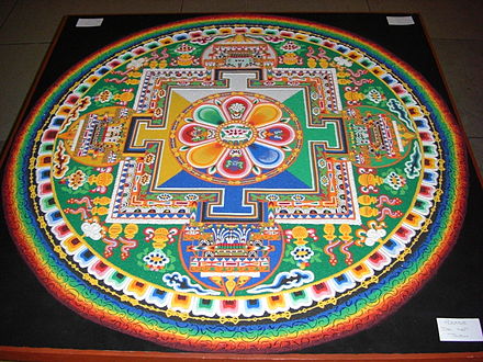 A Tibetan Sand Mandala of Avalokitesvara, a key element of the 
tantric initiation ritual required to practice the mantra according to the Kāraṇḍavyūha.