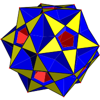 Komplexes Rhombidodecadodekaeder mit gelbem Pentagramm und blauem Quadrat