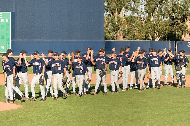 The Gonzaga Bulldogs baseball team celebrating a win at George C. Page Stadium in 2008