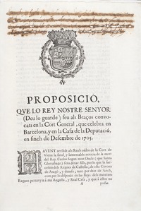 Proposition of convocation of the last Catalan Courts (1705-1706) by the disputed Habsburg king Charles III. Convocatoria de la Cort de 1705.tif