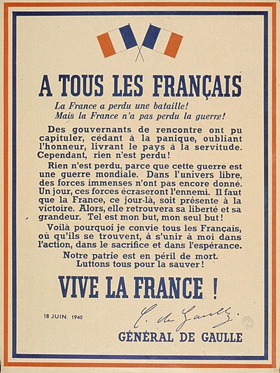 "To all Frenchmen": de Gaulle exhorting the French to resist the German occupation