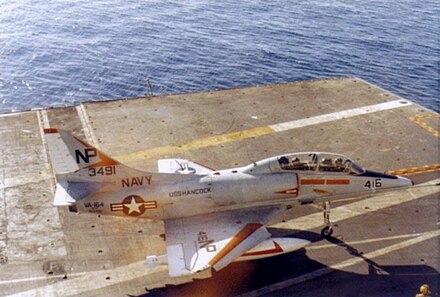 TA-4F Skyhawk of VA-164 aboard the aircraft carrier USS Hancock in the early 1970s